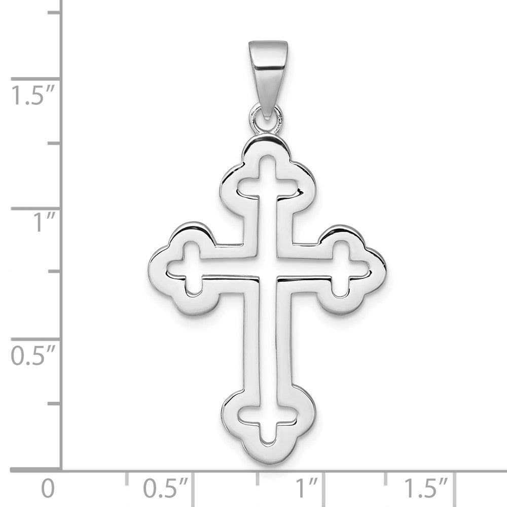 Sterlingsilber Rhodiniert Poliert Ausgeschnitten Knospend Kreuz Anhänger