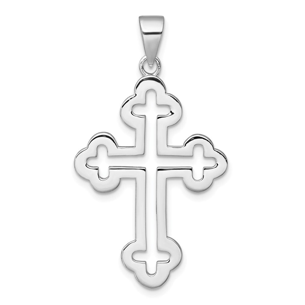 Sterlingsilber Rhodiniert Poliert Ausgeschnitten Knospend Kreuz Anhänger