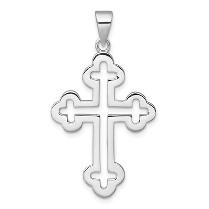 Sterlingsilber Rhodiniert Poliert Ausgeschnitten Knospend Kreuz Anhänger