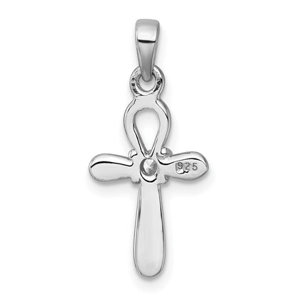 Sterlingsilber Rhodiniert Poliert Zirkonia Ankh Kreuz Anhänger