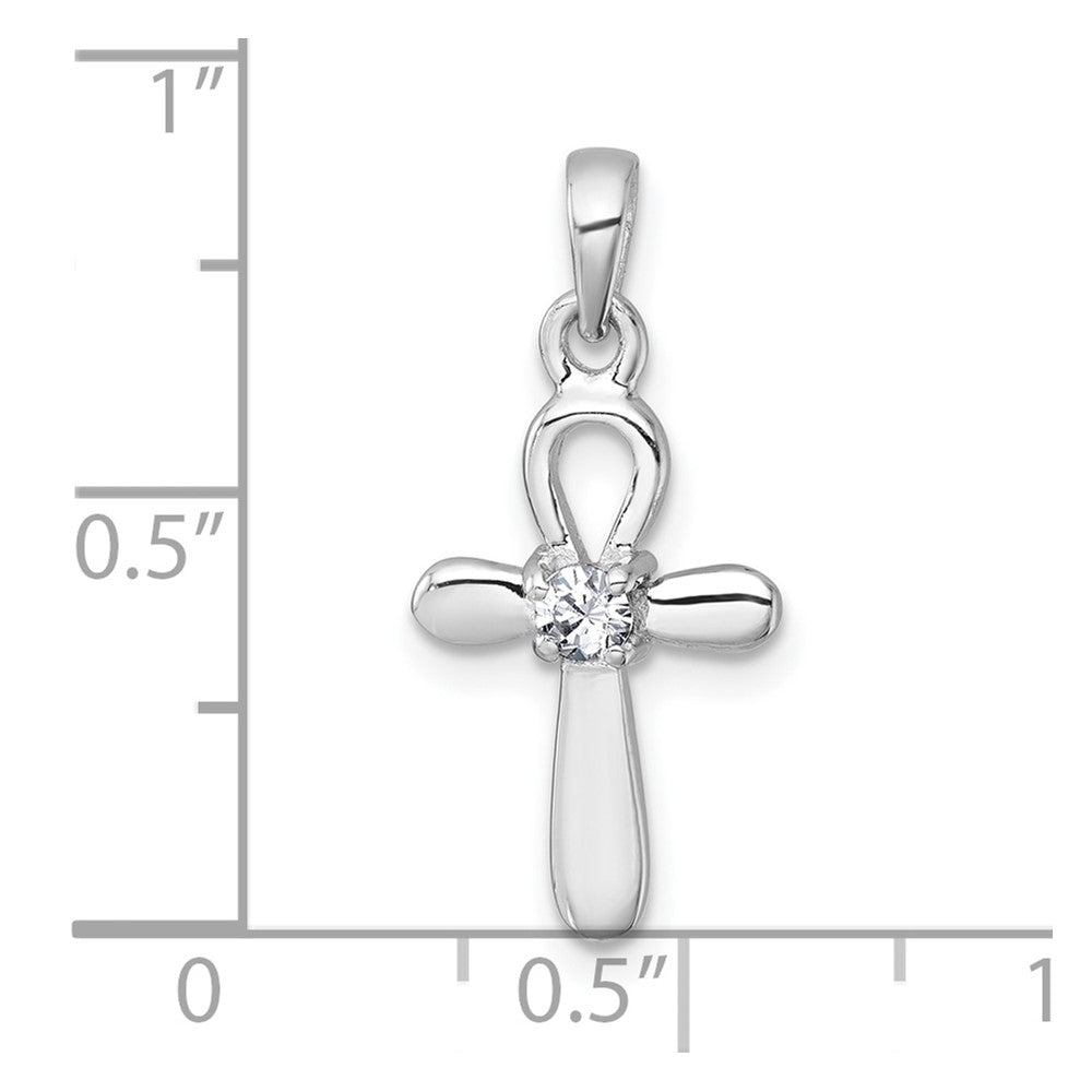 Sterlingsilber Rhodiniert Poliert Zirkonia Ankh Kreuz Anhänger