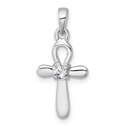 Sterlingsilber Rhodiniert Poliert Zirkonia Ankh Kreuz Anhänger