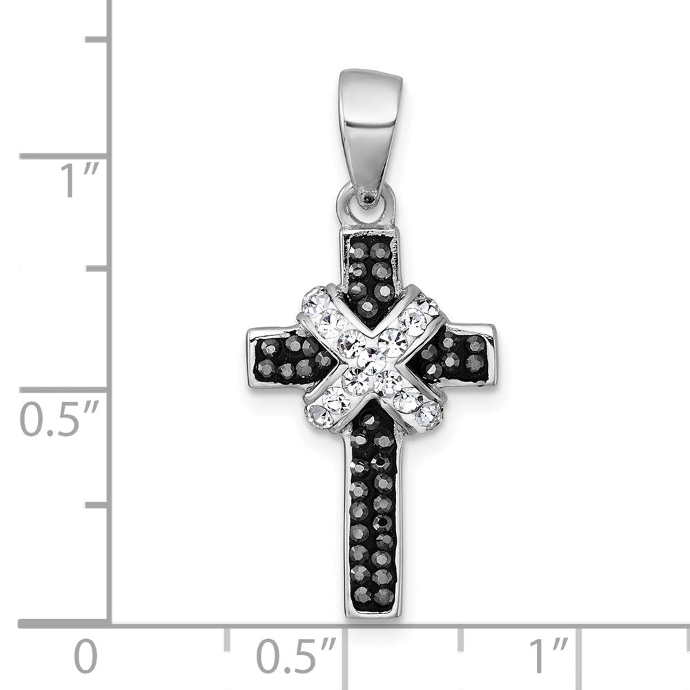 Sterlingsilber Rhodiniert Schwarz und Weiß Kristall Kreuz Anhänger