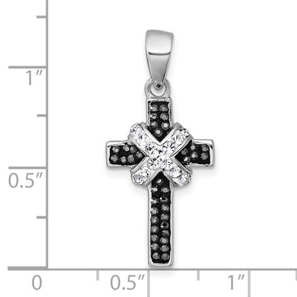 Sterlingsilber Rhodiniert Schwarz und Weiß Kristall Kreuz Anhänger