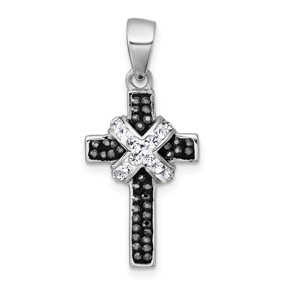 Sterlingsilber Rhodiniert Schwarz und Weiß Kristall Kreuz Anhänger