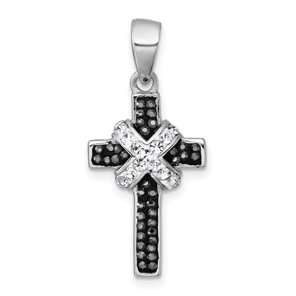 Sterlingsilber Rhodiniert Schwarz und Weiß Kristall Kreuz Anhänger