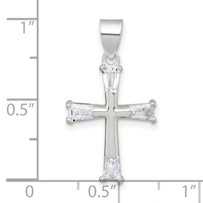 Sterlingsilber Poliert Verjüngt Baguette Zirkonia Kreuz Anhänger