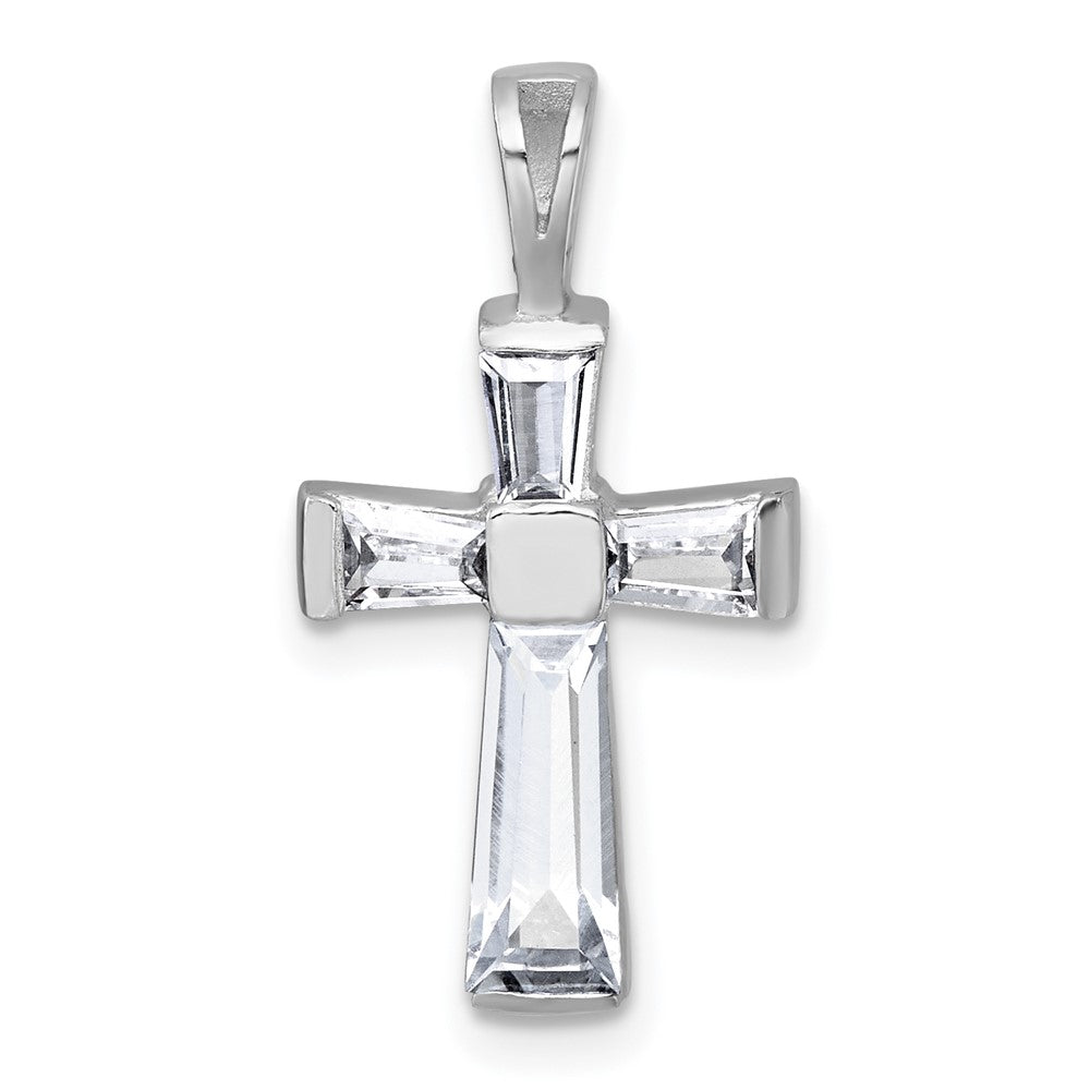 Sterlingsilber Rhodiniert Poliert Zirkonia Kreuz Anhänger
