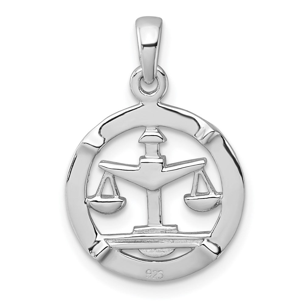 Sterlingsilber Rhodiniert Poliert Libra Tierkreis Anhänger