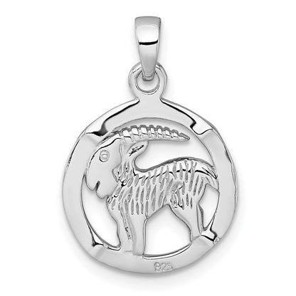 Sterlingsilber Rhodiniert Poliert Capricorn Tierkreis Anhänger