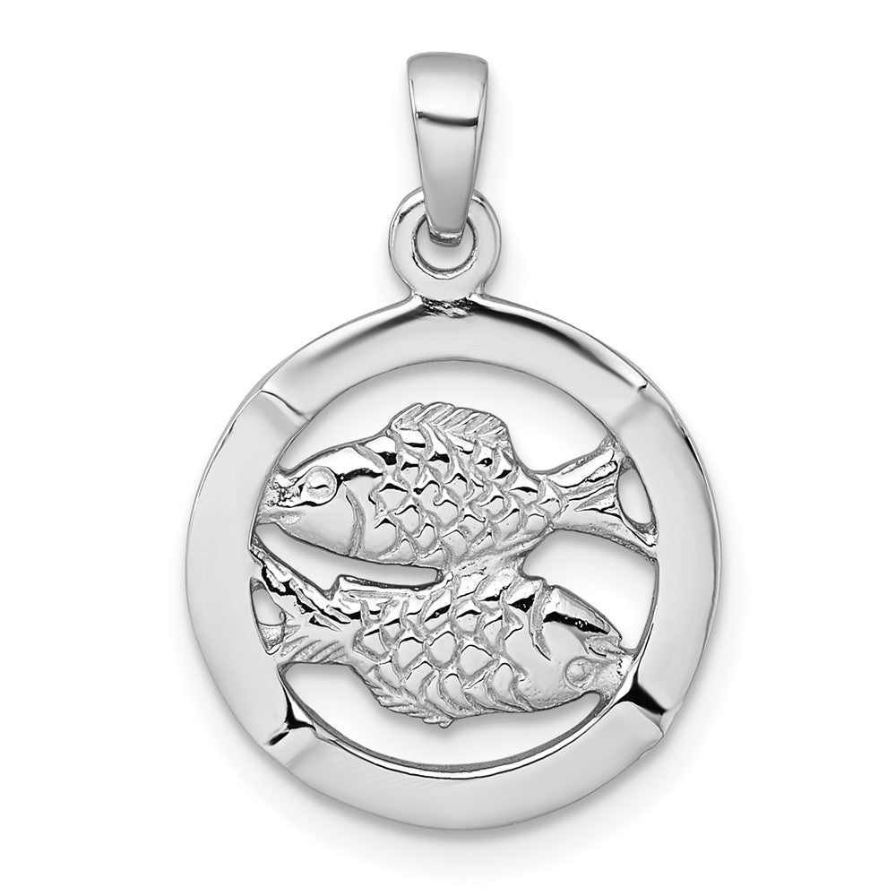Sterlingsilber Rhodiniert Poliert Pisces Tierkreis Anhänger