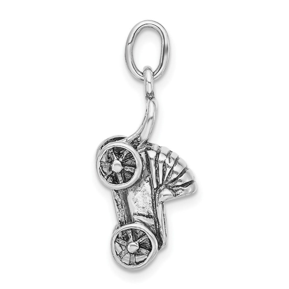 Sterlingsilber 3-d Poliert & Antikisiert Baby Buggy Charm