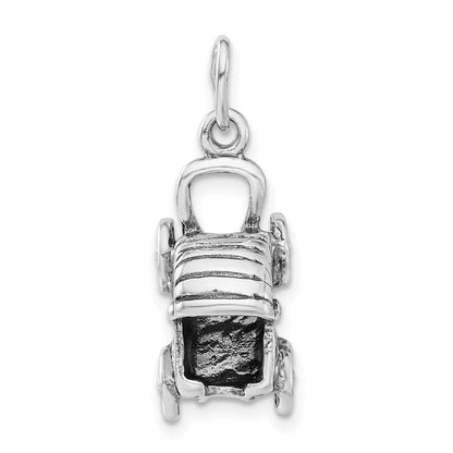 Sterlingsilber 3-d Poliert & Antikisiert Baby Buggy Charm