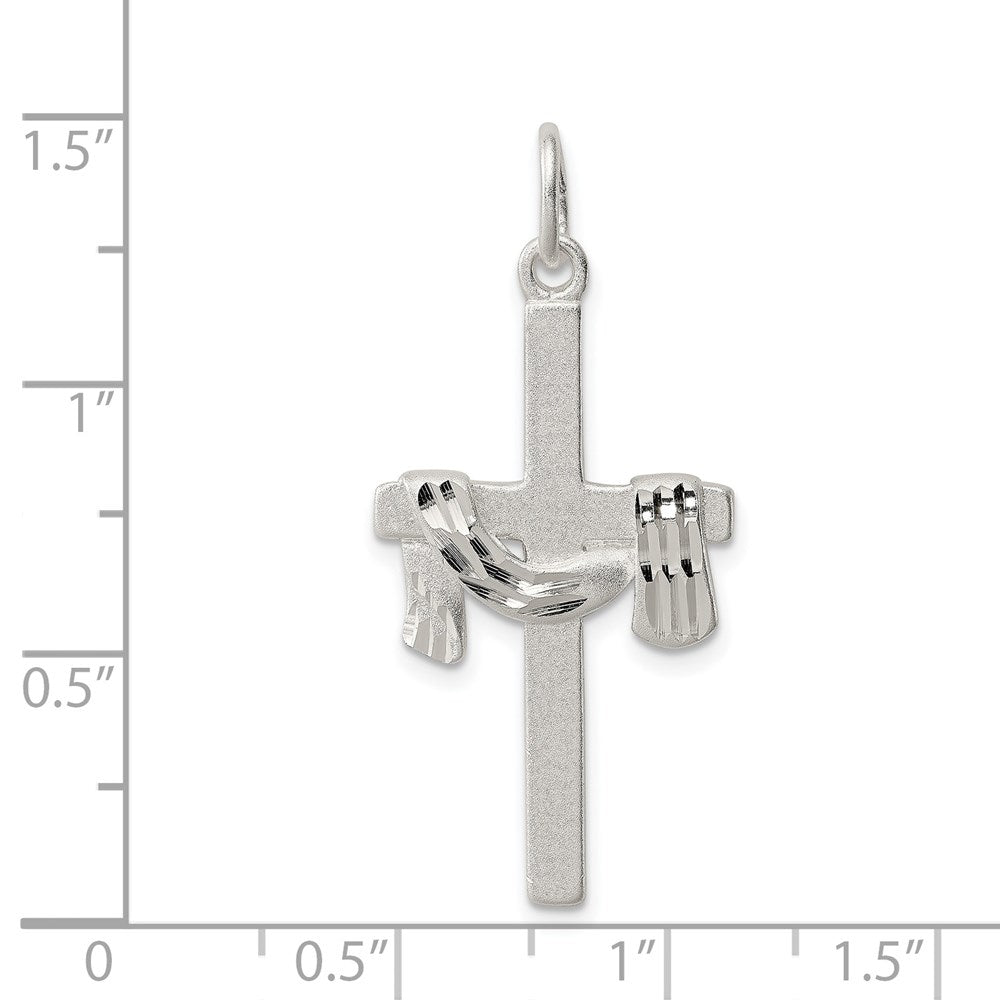 Sterlingsilber Satiniert Diamantiert Draped Kreuz Charm