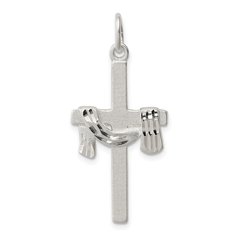 Sterlingsilber Satiniert Diamantiert Draped Kreuz Charm