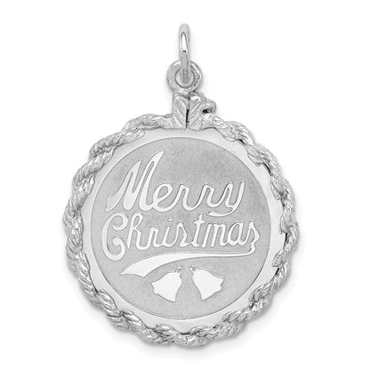 Sterlingsilber Rhodiniert Merry Weihnachten Plättchen Charm