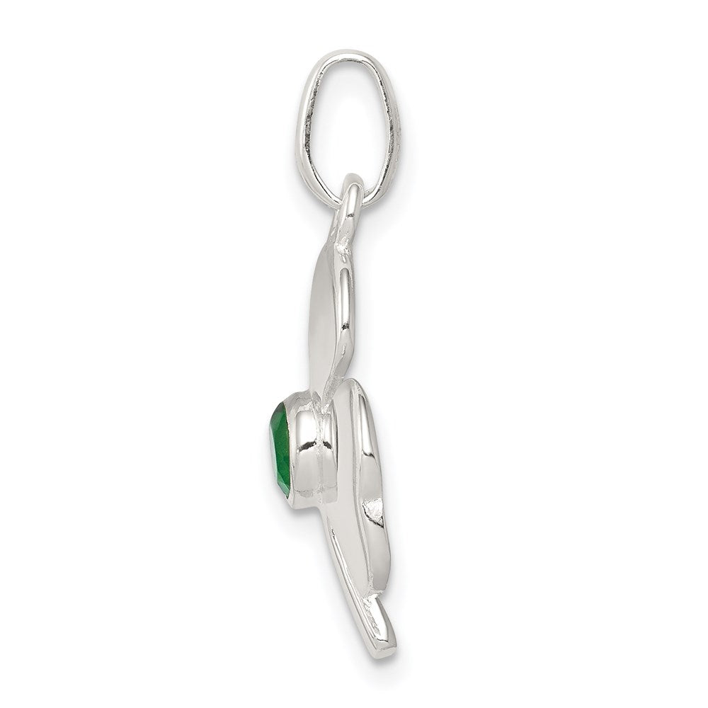 Sterlingsilber Klee mit Grün Glas Charm