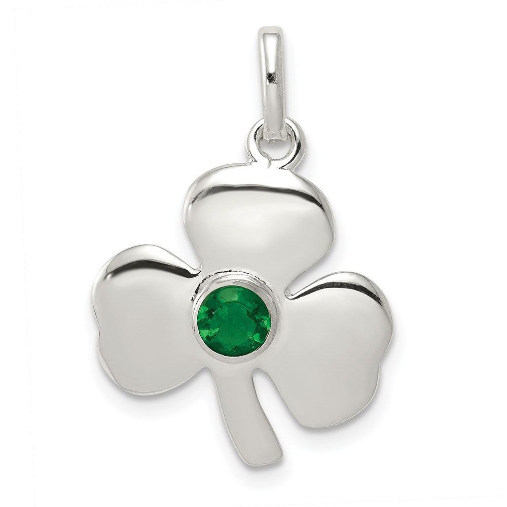 Sterlingsilber Klee mit Grün Glas Charm