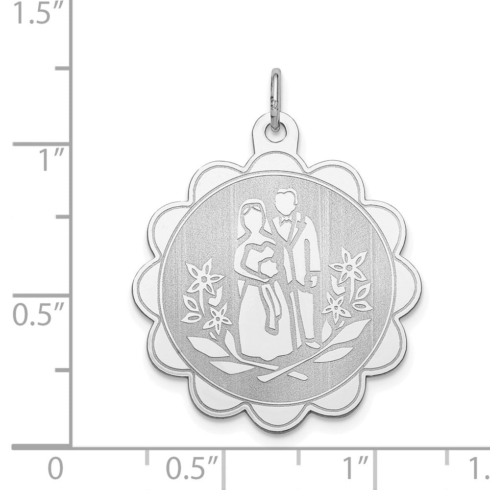 Sterlingsilber Rhodiniert Braut & Bräutigam Plättchen Charm