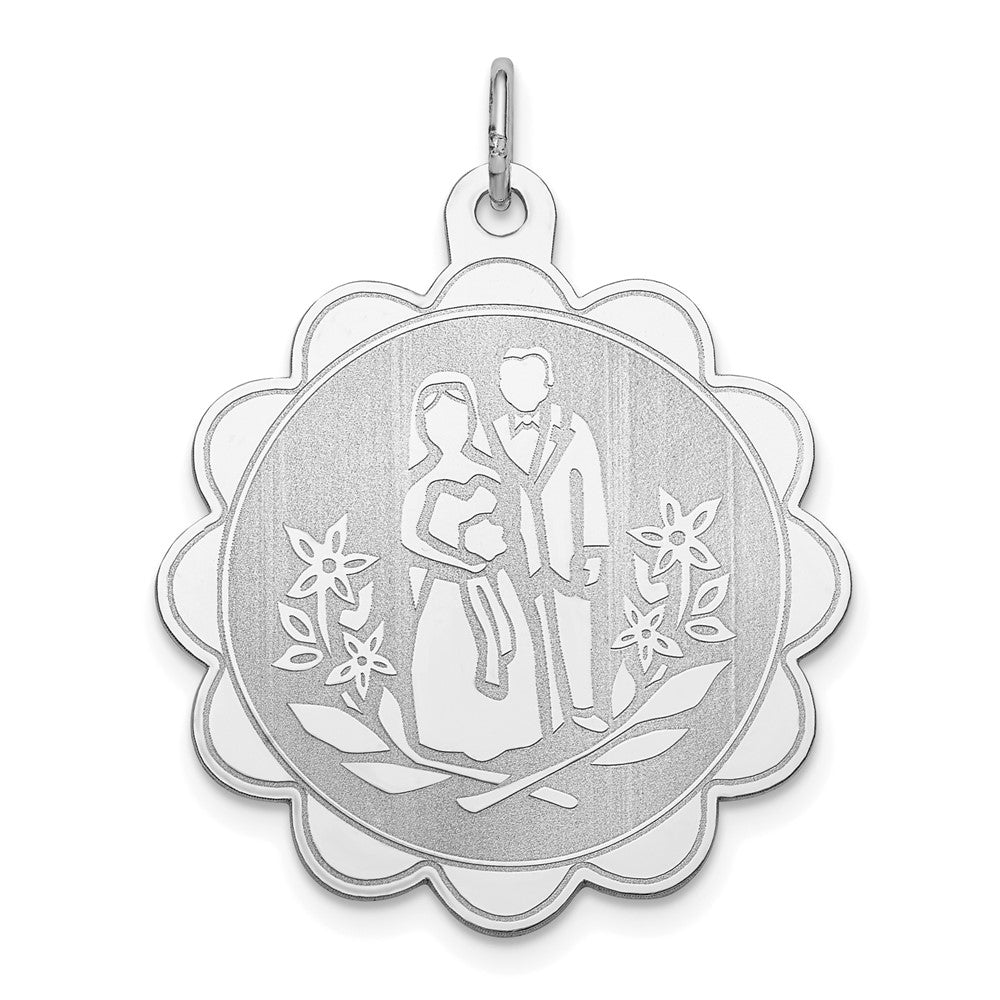 Sterlingsilber Rhodiniert Braut & Bräutigam Plättchen Charm