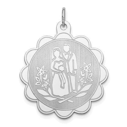 Sterlingsilber Rhodiniert Braut & Bräutigam Plättchen Charm