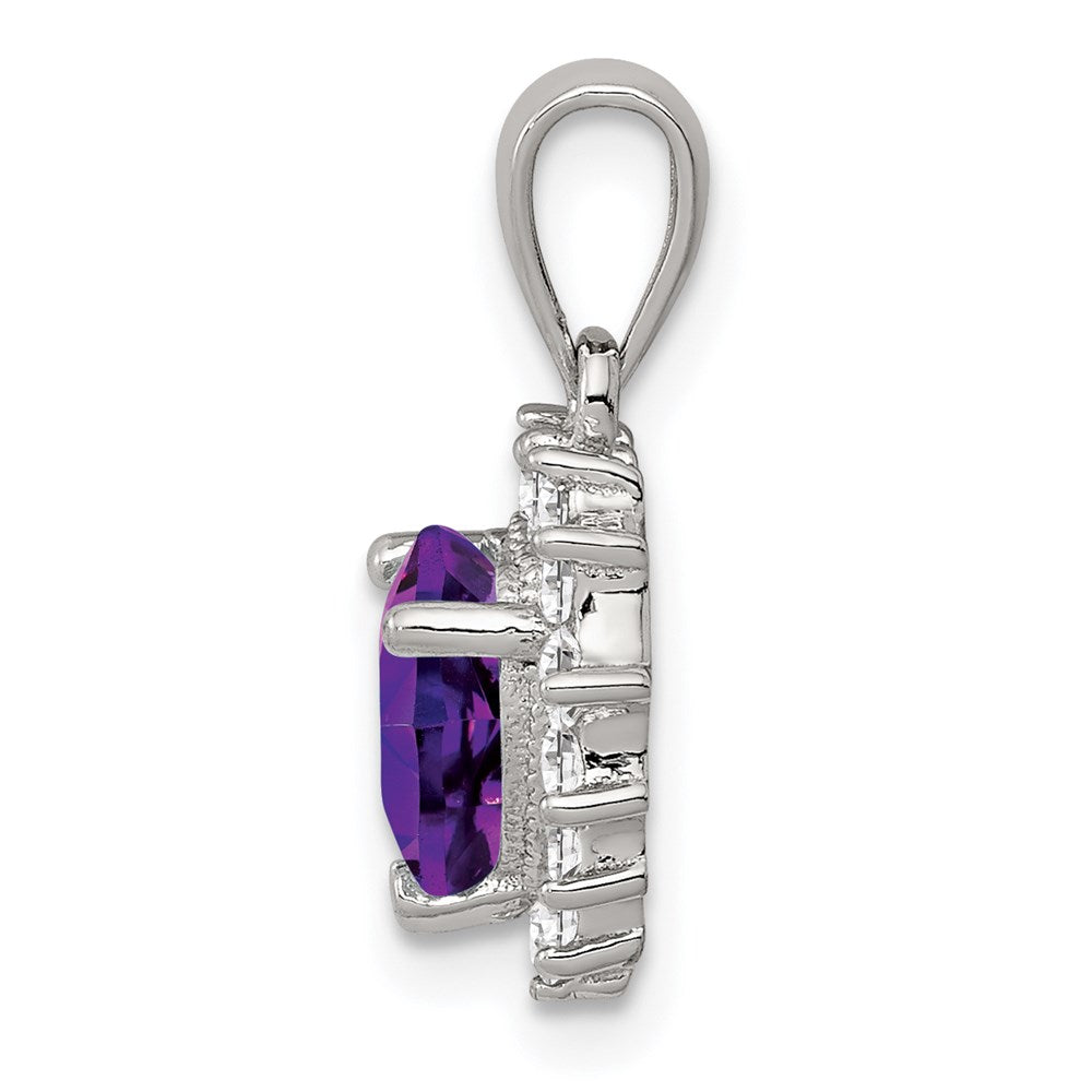 Sterlingsilber Rhodiniert Amethyst und Zirkonia Anhänger