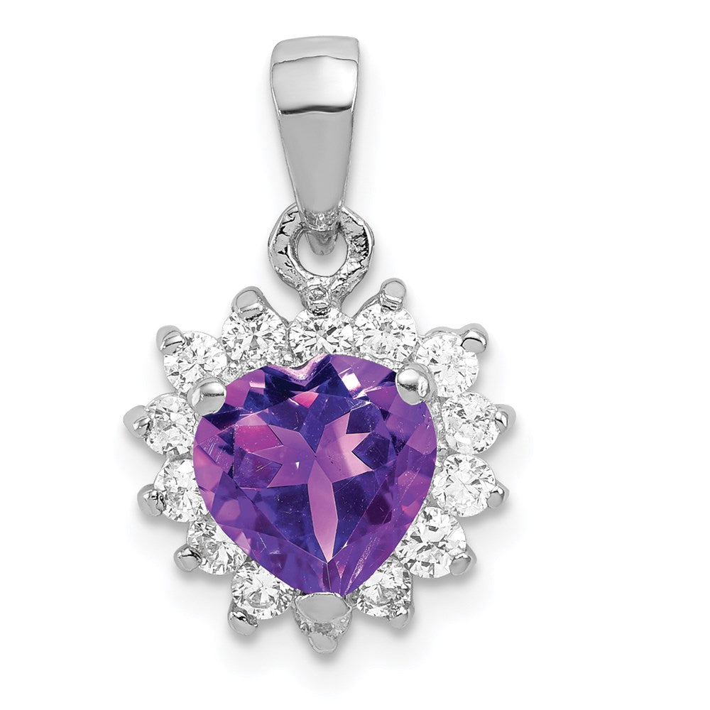 Sterlingsilber Rhodiniert Amethyst und Zirkonia Anhänger