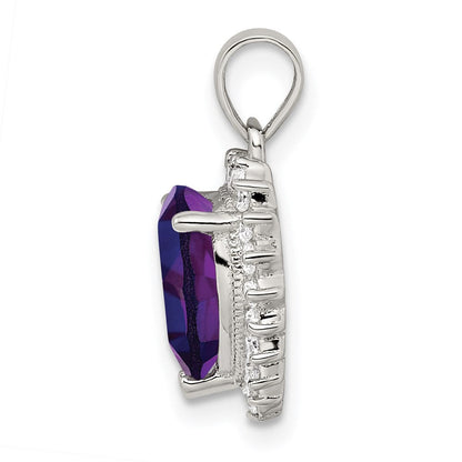 Sterlingsilber Rhodiniert Amethyst und Zirkonia Anhänger