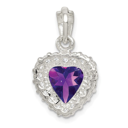 Sterlingsilber Rhodiniert Amethyst und Zirkonia Anhänger