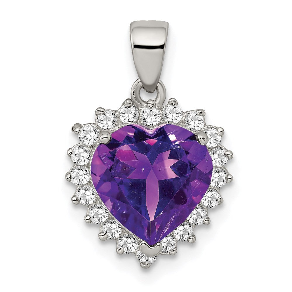 Sterlingsilber Rhodiniert Amethyst und Zirkonia Anhänger