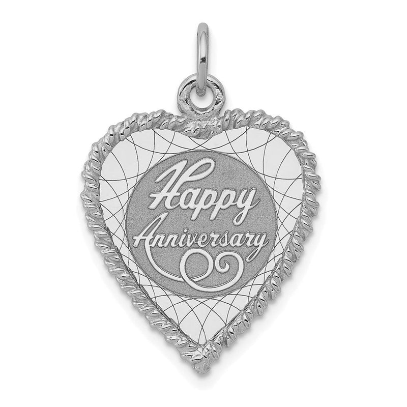 Sterlingsilber Ss Rhodiniert-plt Happy Jahrestag Poliert Vorderseite/satin Rückseite Plättchen Charm