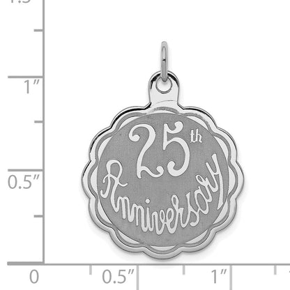 Sterlingsilber Rhodiniert 25th Jahrestag Plättchen Charm