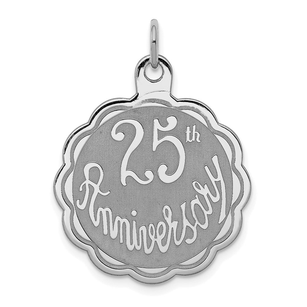 Sterlingsilber Rhodiniert 25th Jahrestag Plättchen Charm
