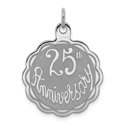 Sterlingsilber Rhodiniert 25th Jahrestag Plättchen Charm