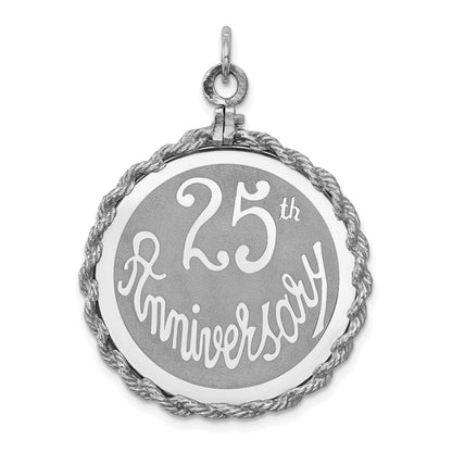 Sterlingsilber Rhodiniert 25th Jahrestag Plättchen Charm
