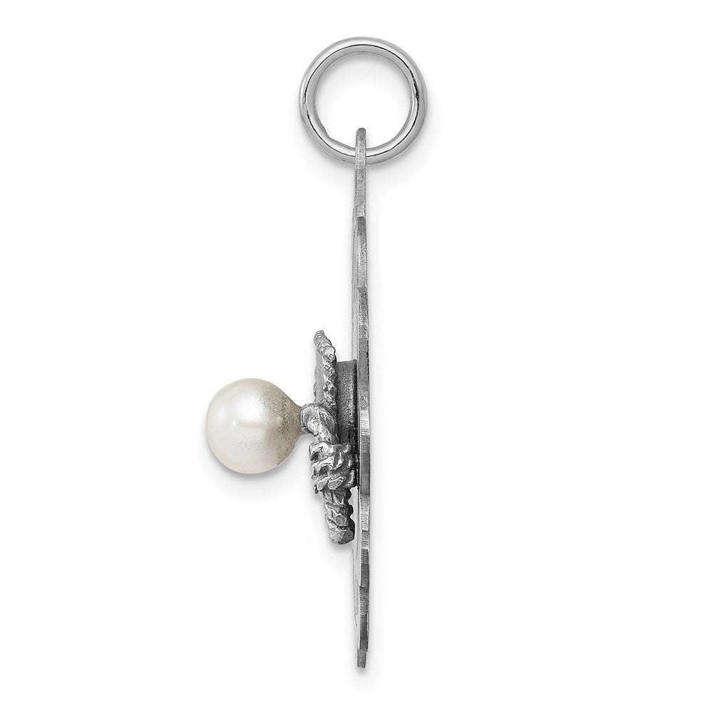 Sterlingsilber Rhodium Abschluss Day Plättchen mit Fw Zuchtperle Charm