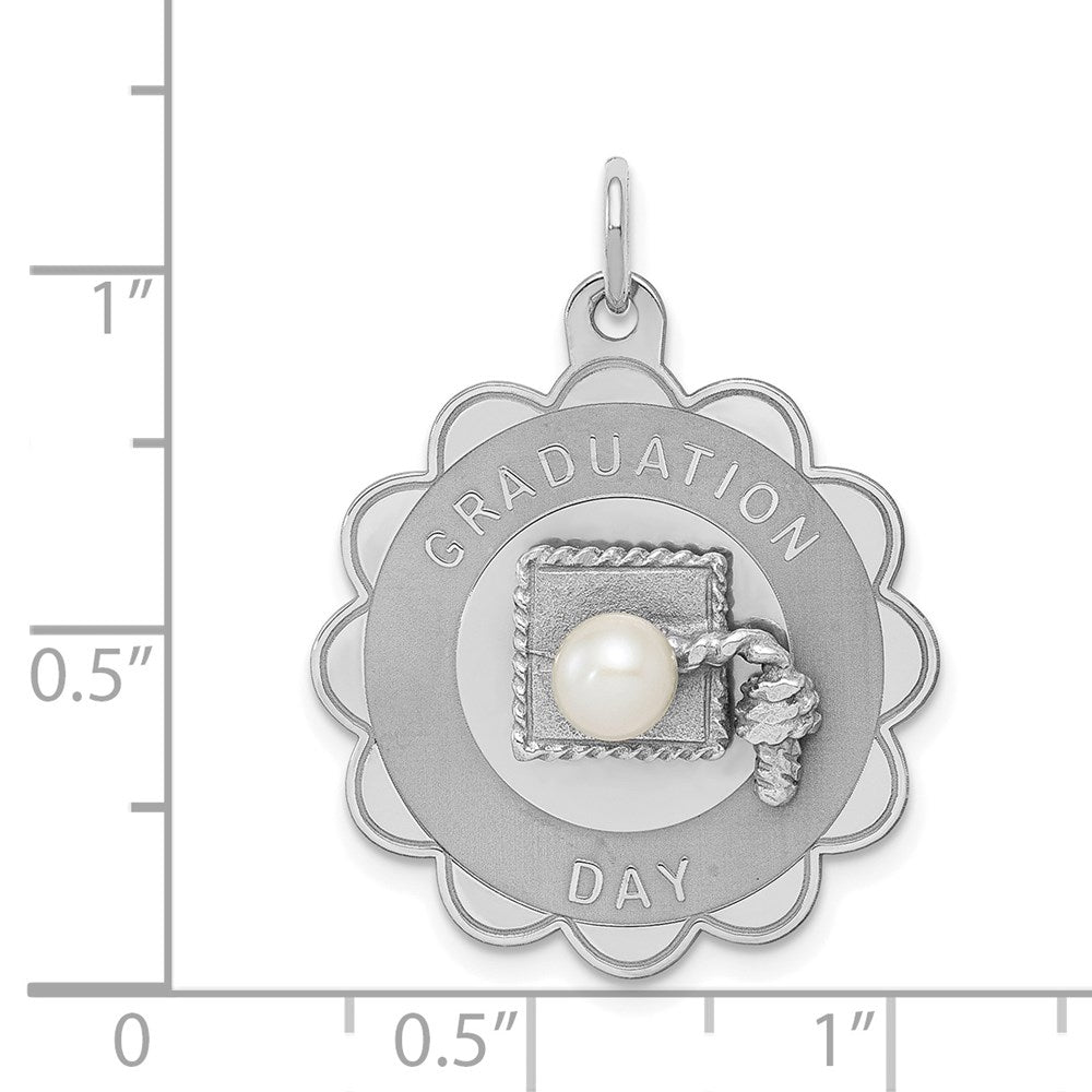 Sterlingsilber Rhodium Abschluss Day Plättchen mit Fw Zuchtperle Charm