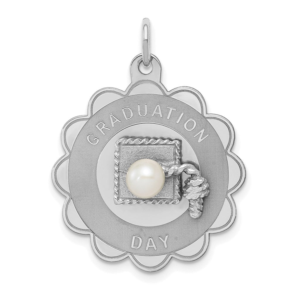Sterlingsilber Rhodium Abschluss Day Plättchen mit Fw Zuchtperle Charm