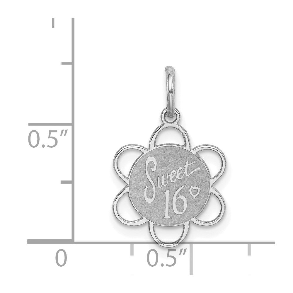 Sterlingsilber Rhodiniert Süß Sechzehn Plättchen Charm