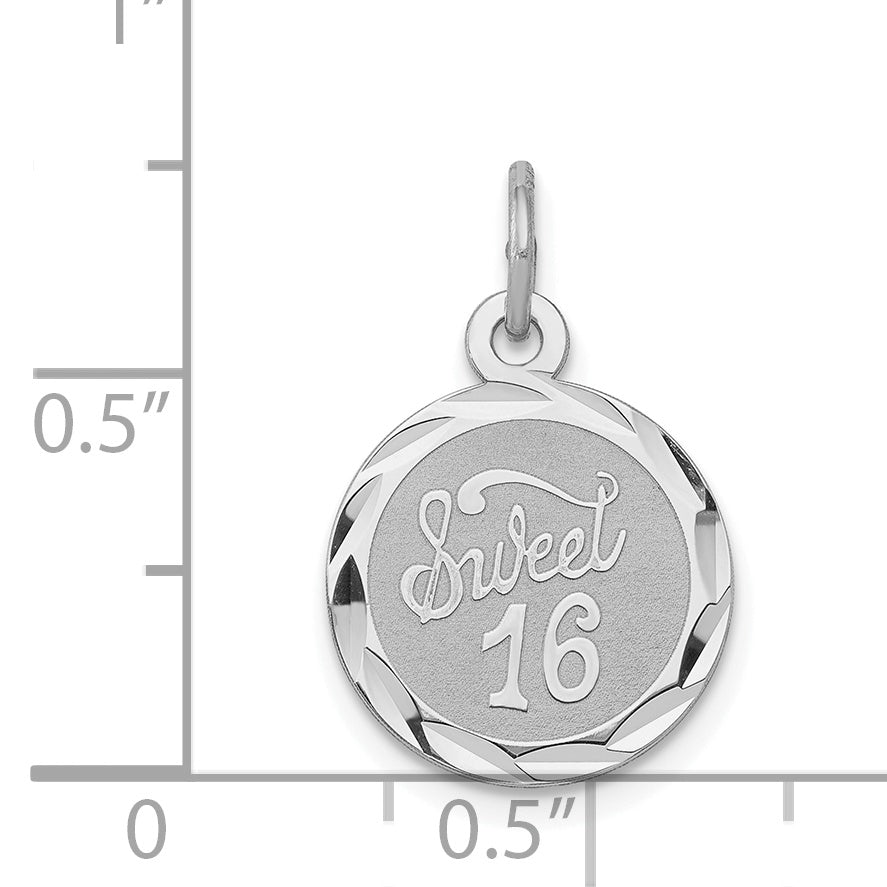 Sterlingsilber Rhodiniert Süß Sechzehn Plättchen Charm