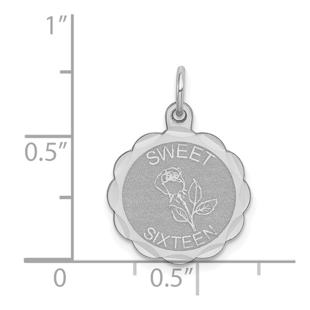 Sterlingsilber Rhodiniert Süß Sechzehn Plättchen Charm