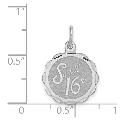 Sterlingsilber Rhodiniert Süß Sechzehn Plättchen Charm