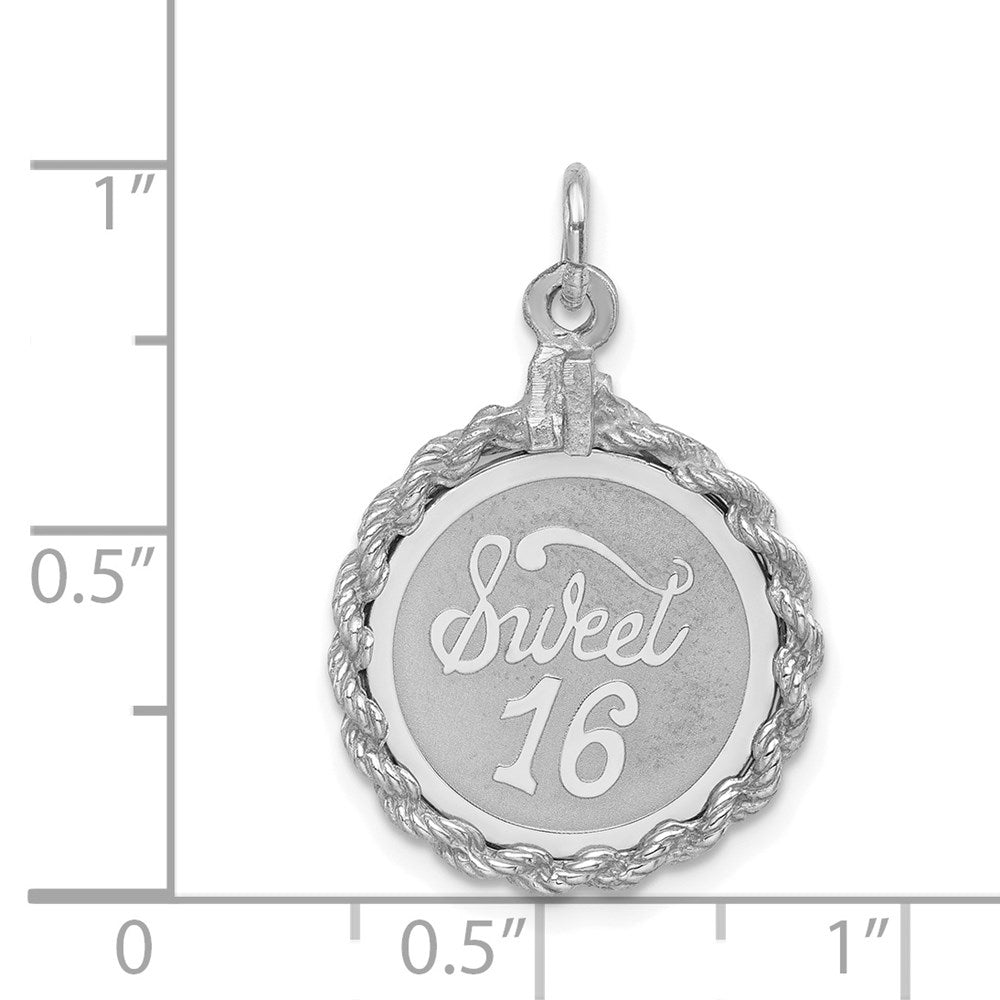 Sterlingsilber Rhodiniert Süß Sechzehn Plättchen Charm