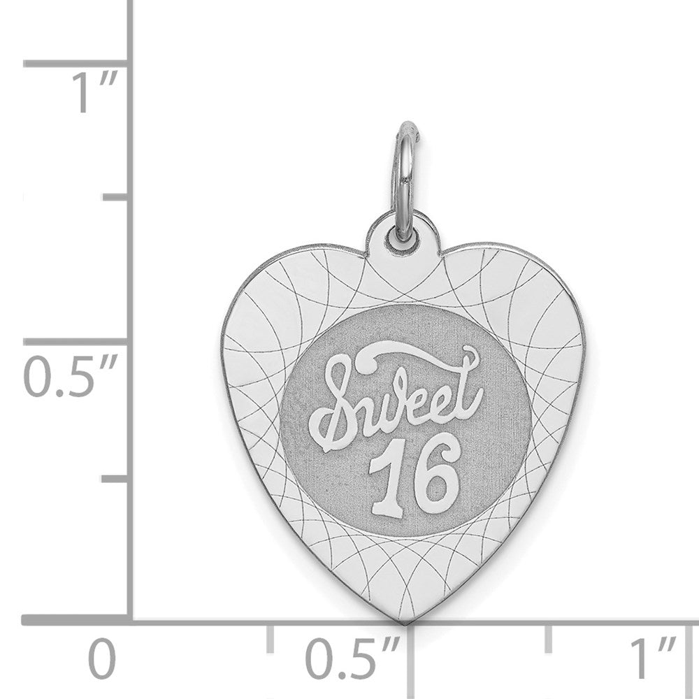 Sterlingsilber Rhodiniert Süß Sechzehn Herz Plättchen Charm