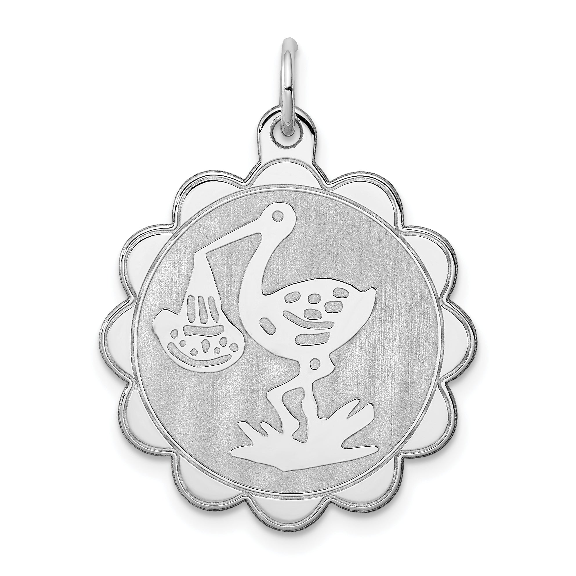 Sterlingsilber Rhodiniert Stork Plättchen Charm