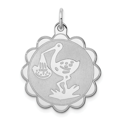 Sterlingsilber Rhodiniert Stork Plättchen Charm