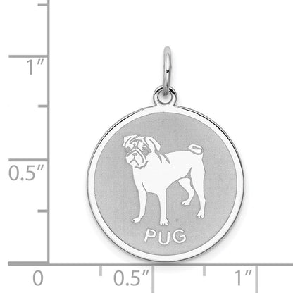 Sterlingsilber Rhodiniert Pug Plättchen Charm