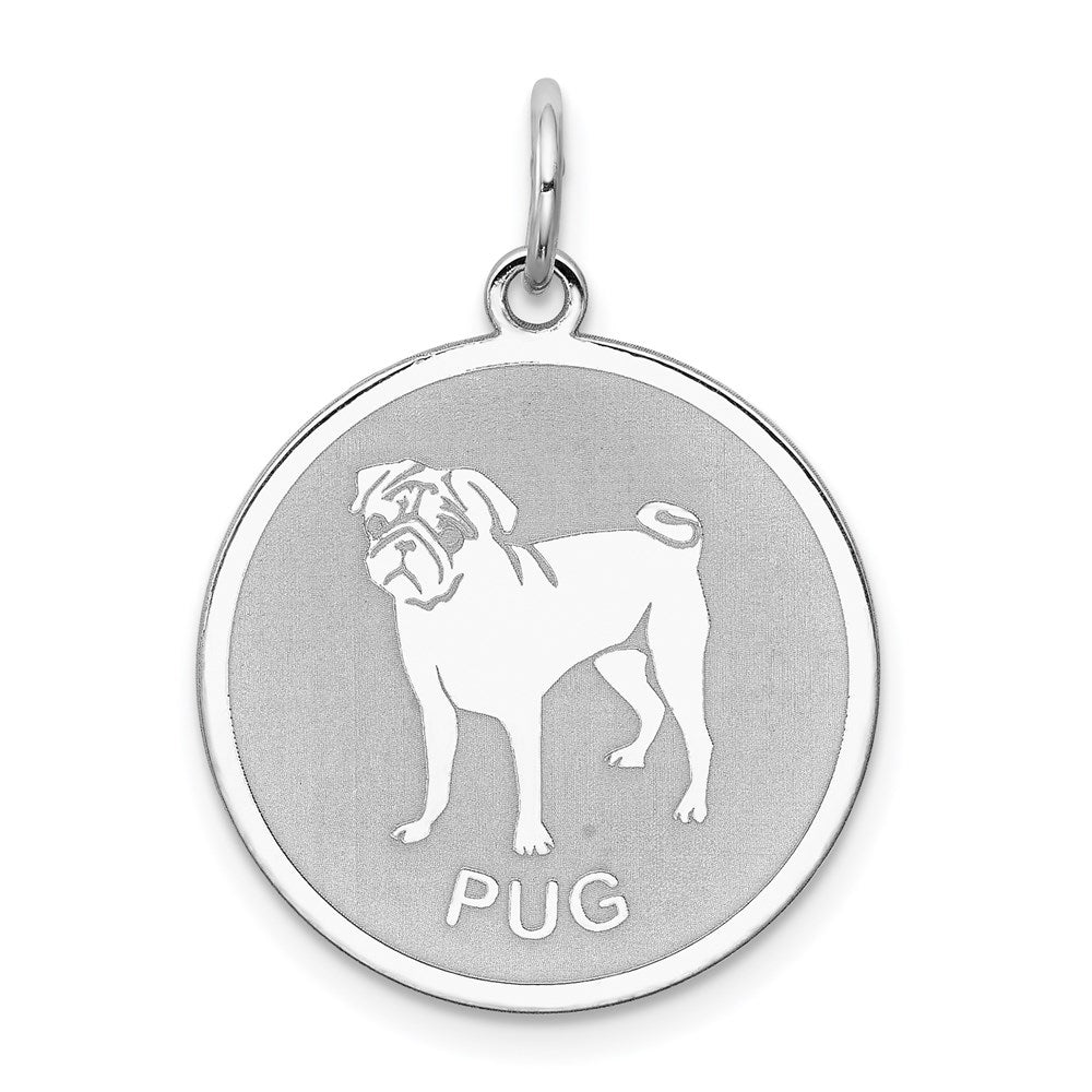 Sterlingsilber Rhodiniert Pug Plättchen Charm