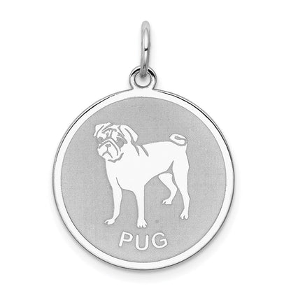 Sterlingsilber Rhodiniert Pug Plättchen Charm