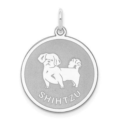 Sterlingsilber Rhodiniert Shih Tzu Plättchen Charm